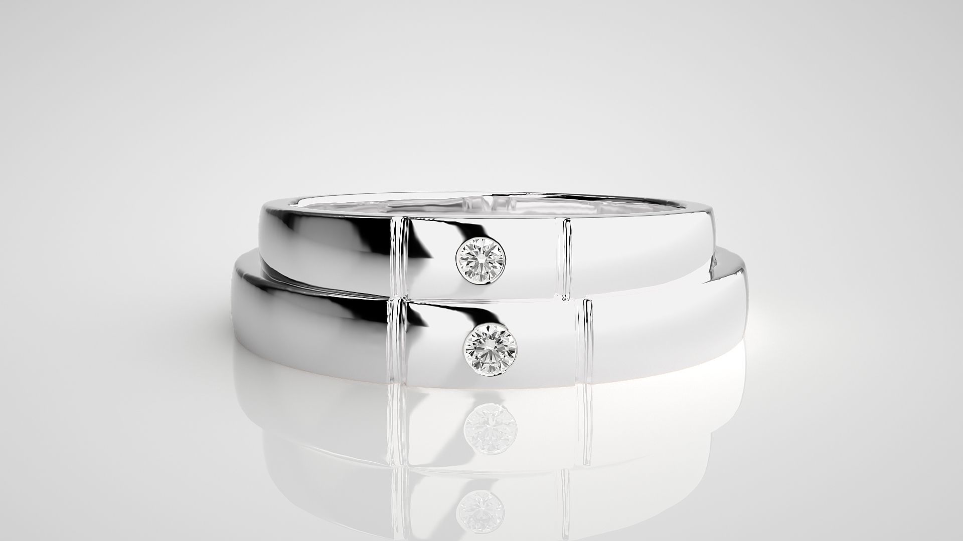 Solitaire Couple Band Ring 3dm stl render detail 3D print model_7