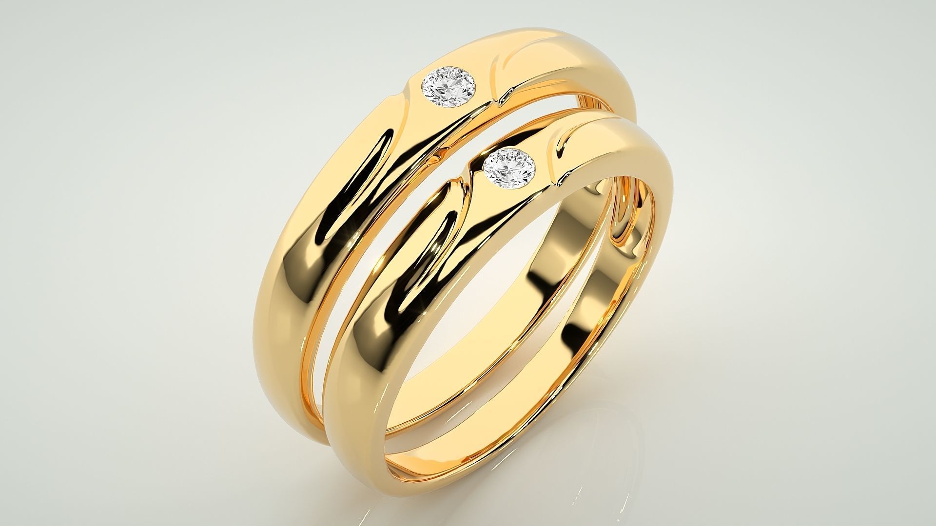 Solitaire Couple Band Ring 3dm stl render detail 3D print model_12