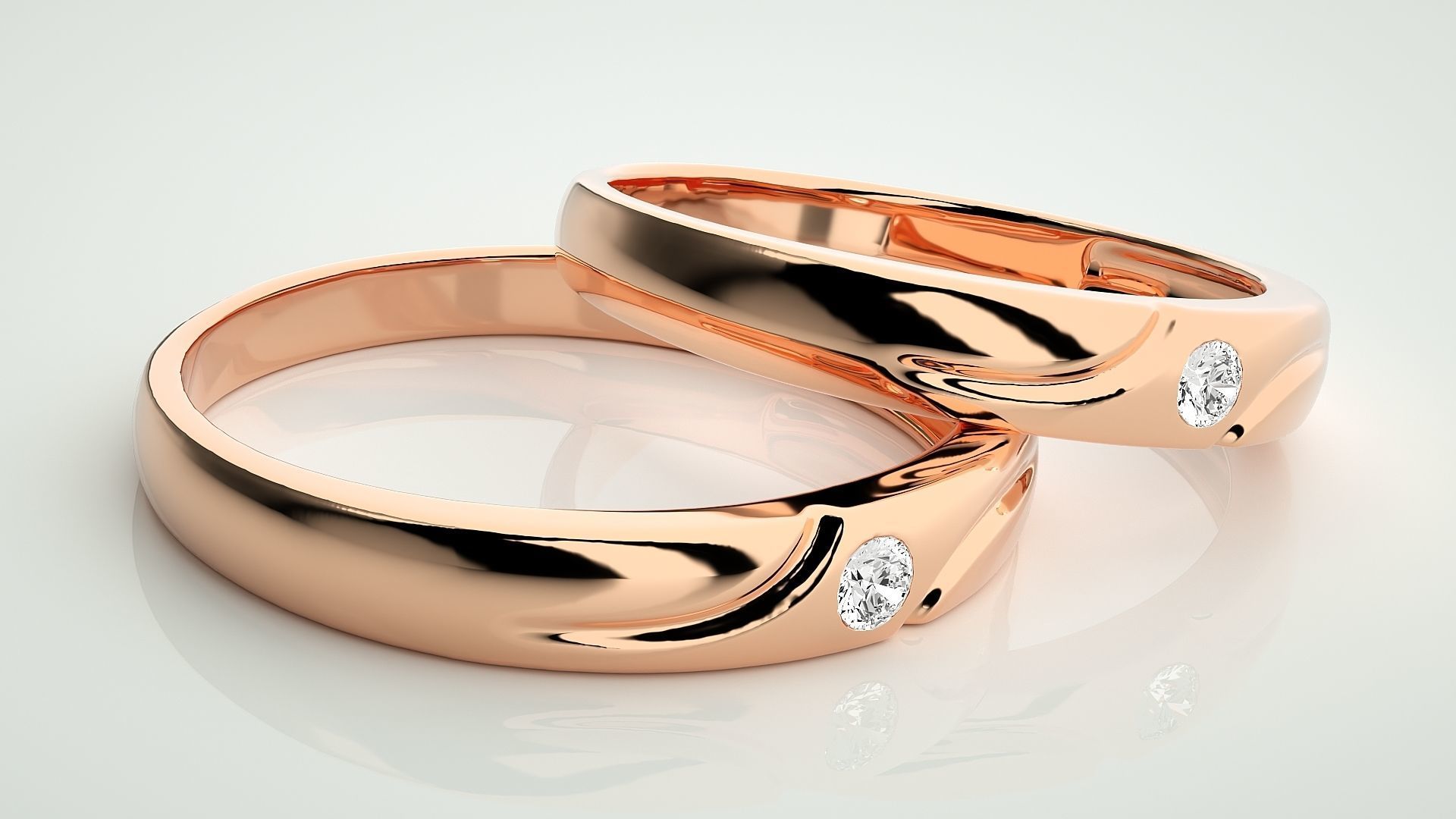 Solitaire Couple Band Ring 3dm stl render detail 3D print model_1