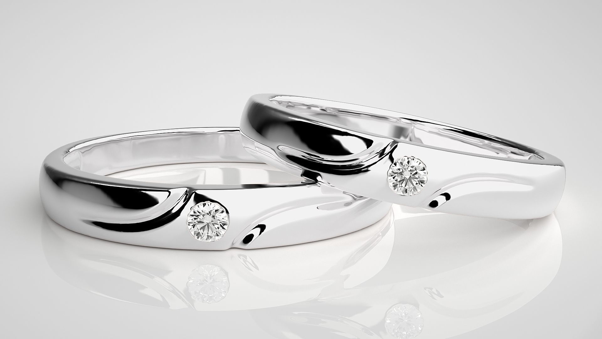 Solitaire Couple Band Ring 3dm stl render detail 3D print model_5