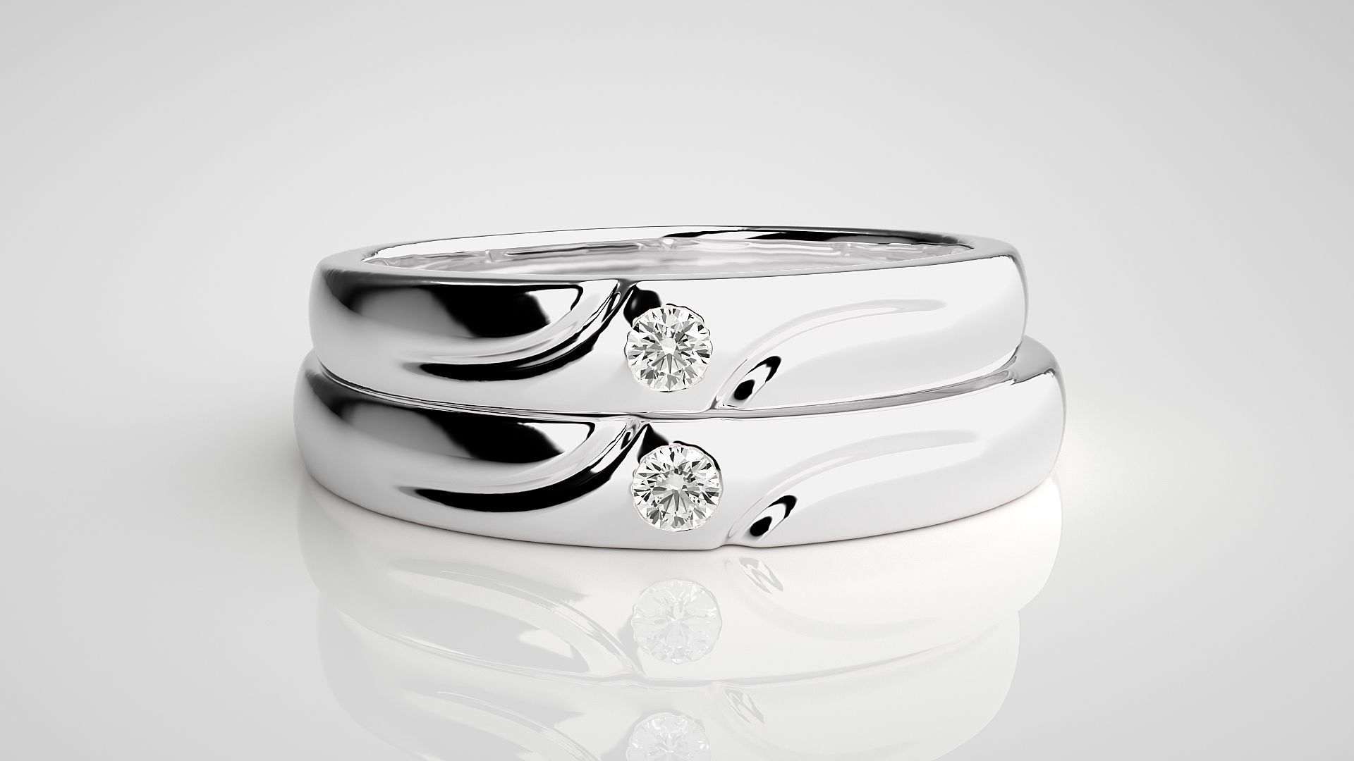 Solitaire Couple Band Ring 3dm stl render detail 3D print model_7