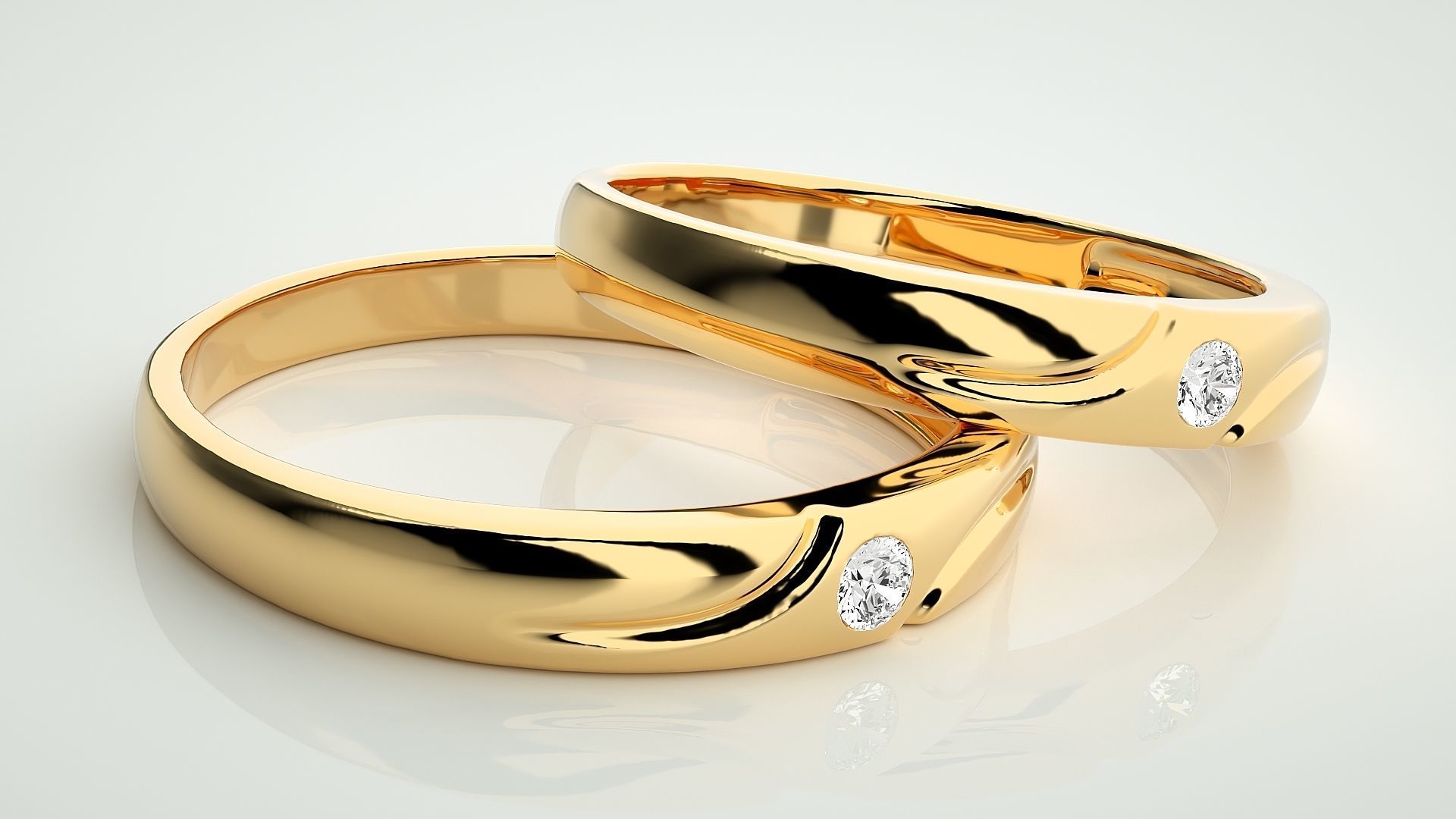 Solitaire Couple Band Ring 3dm stl render detail 3D print model_10