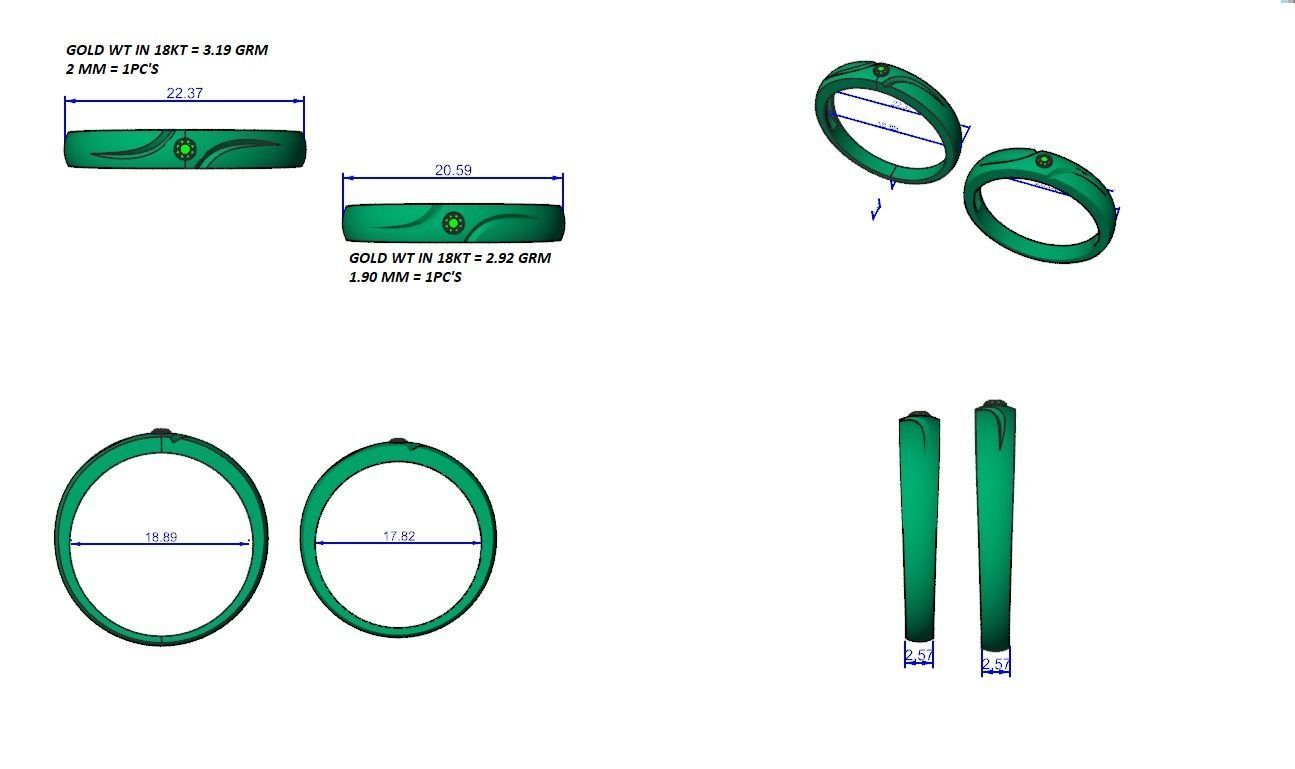 Solitaire Couple Band Ring 3dm stl render detail 3D print model_3