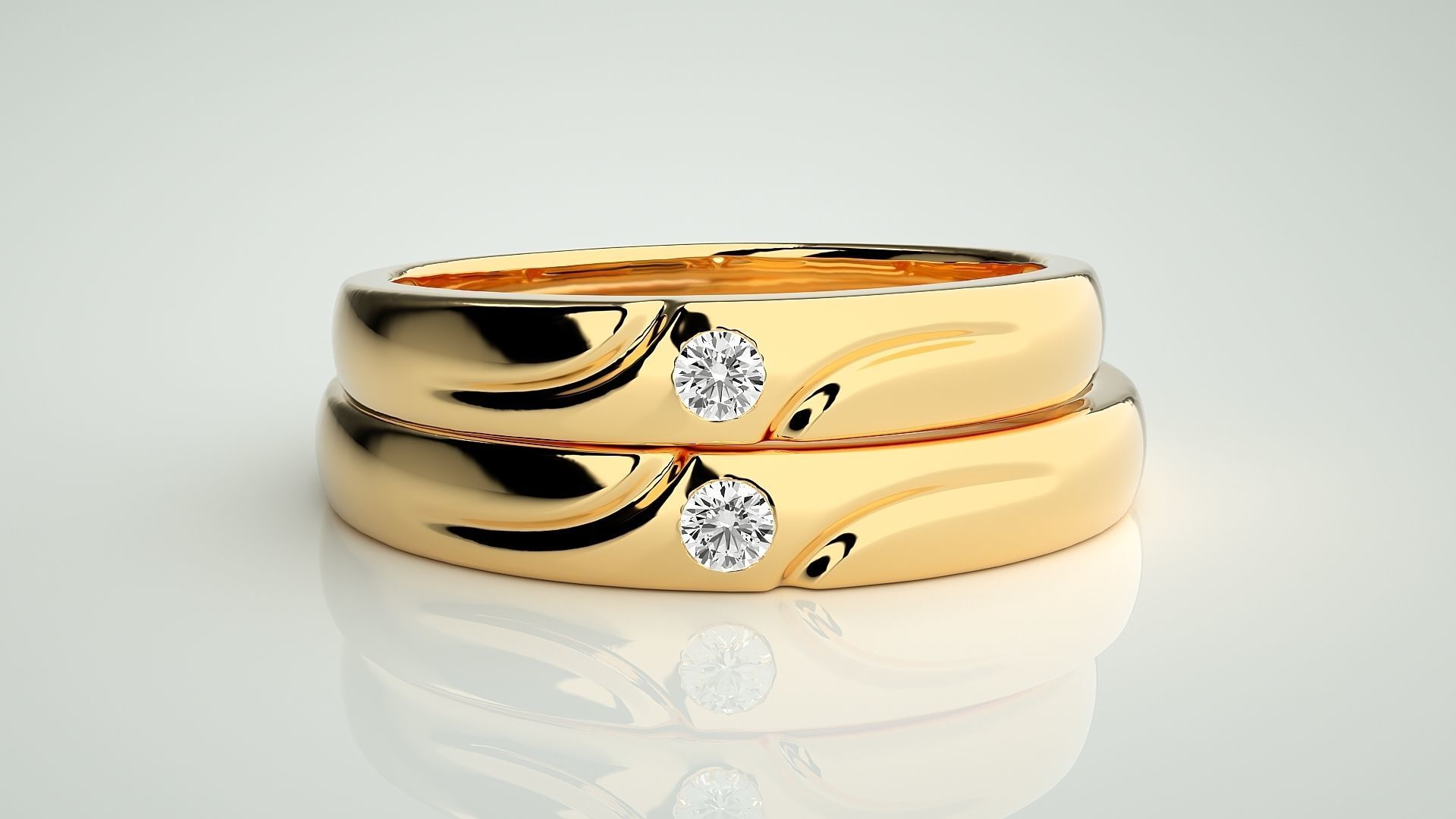 Solitaire Couple Band Ring 3dm stl render detail 3D print model_11