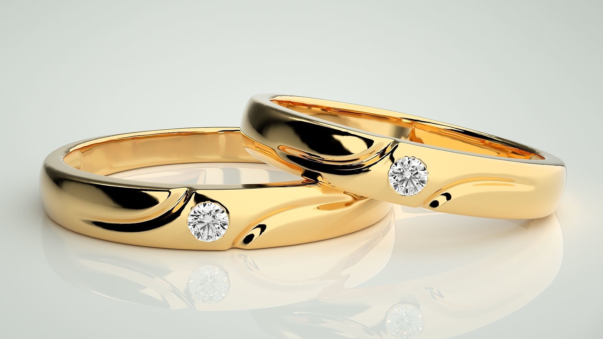 Solitaire Couple Band Ring 3dm stl render detail 3D print model_9