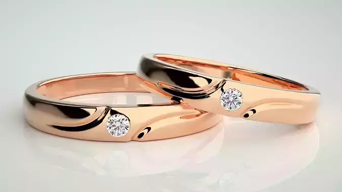 Solitaire Couple Band Ring 3dm stl render detail