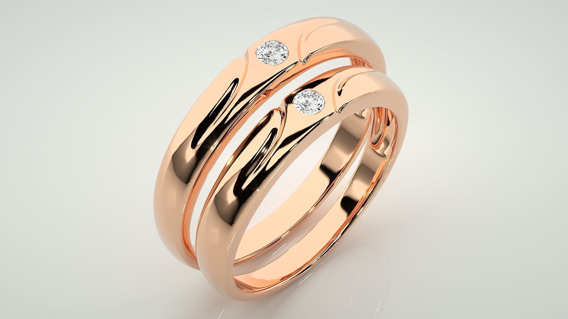 Solitaire Couple Band Ring 3dm stl render detail 3D print model_4