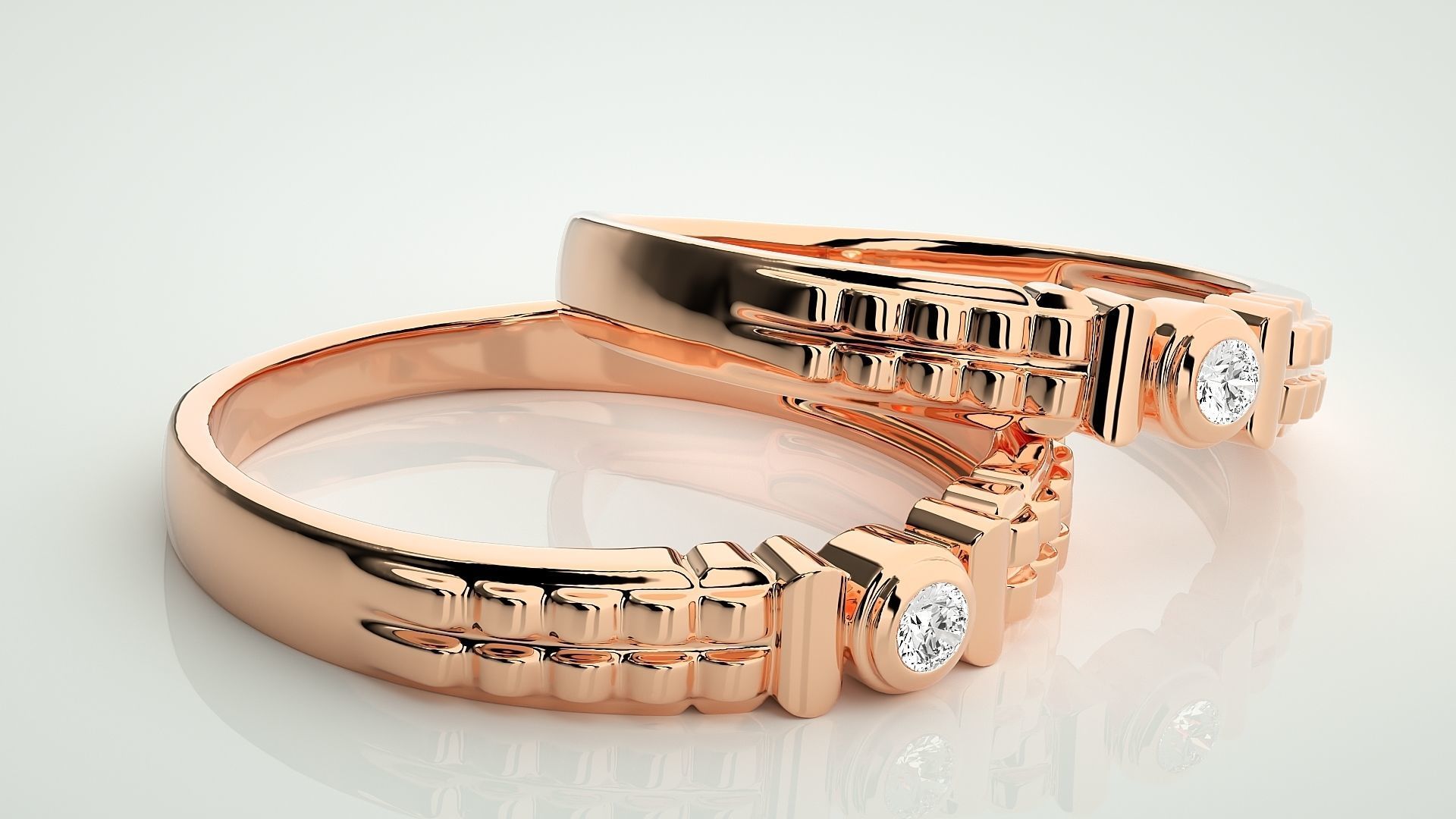 Solitaire Couple Band Ring 3dm stl render detail 3D print model_1