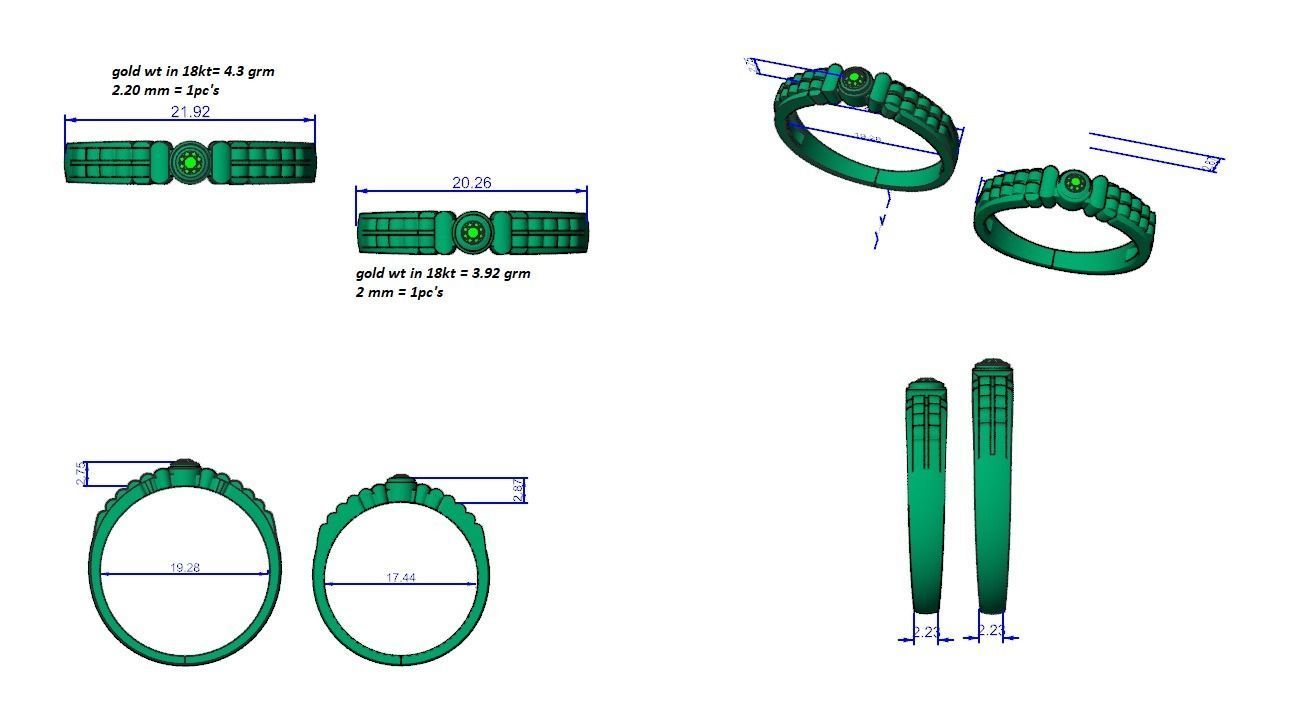 Solitaire Couple Band Ring 3dm stl render detail 3D print model_3