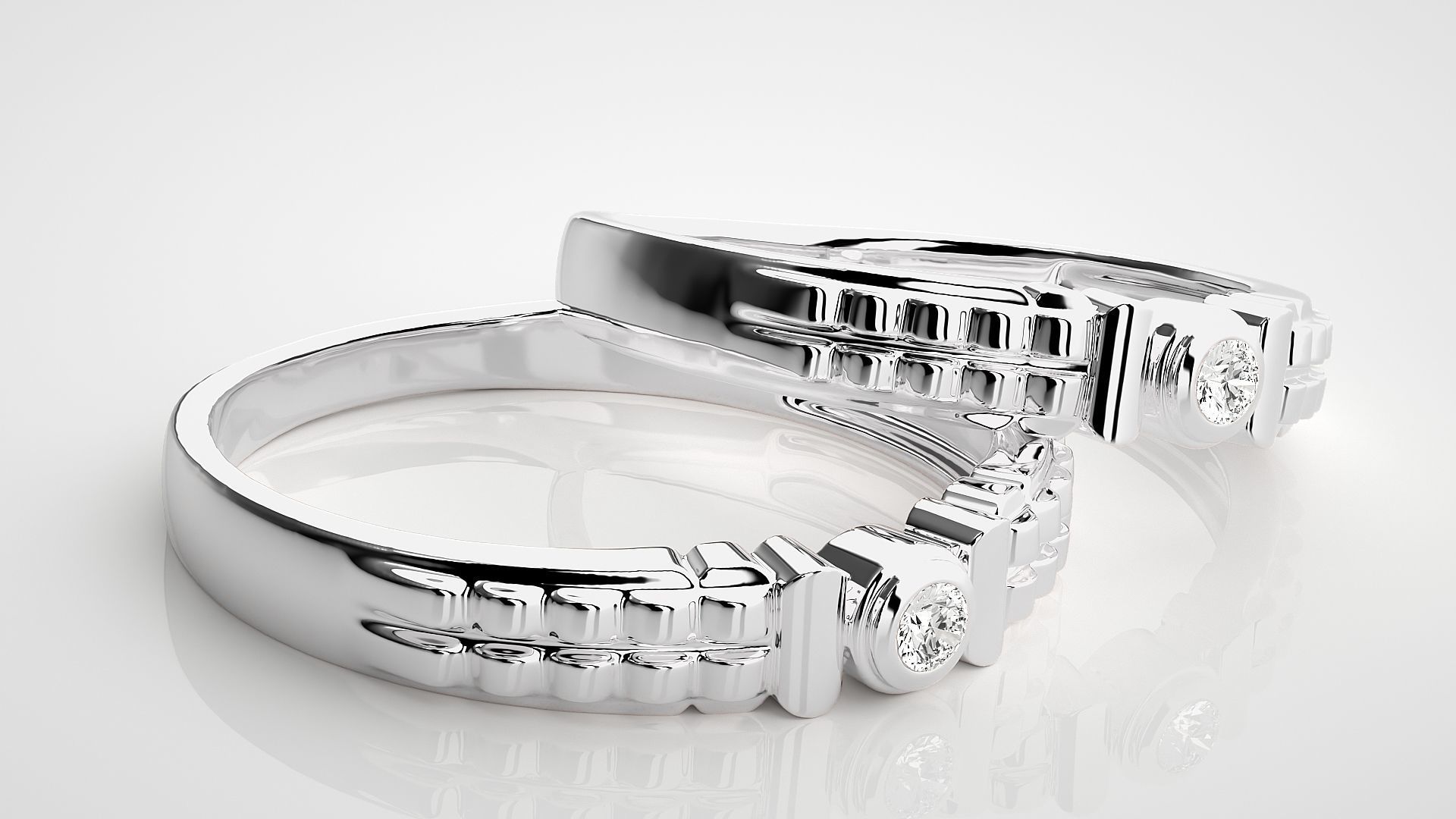 Solitaire Couple Band Ring 3dm stl render detail 3D print model_6