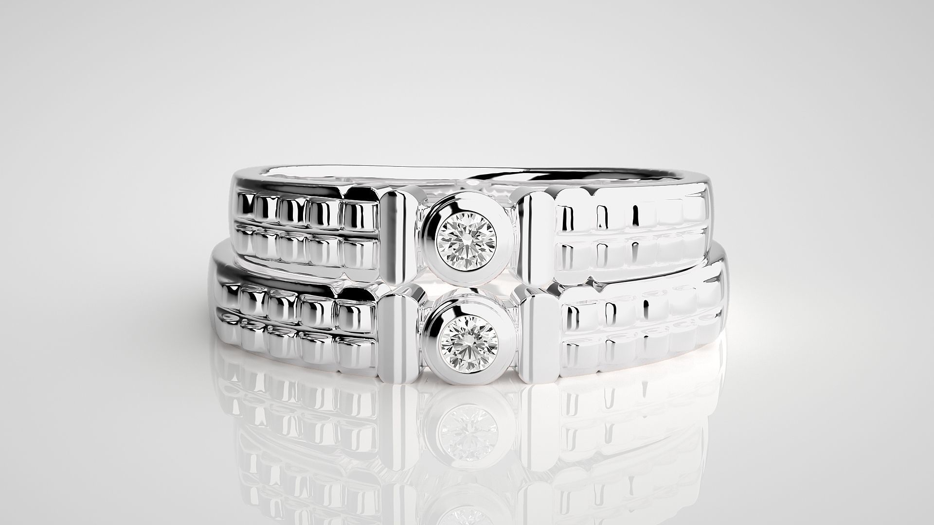 Solitaire Couple Band Ring 3dm stl render detail 3D print model_7