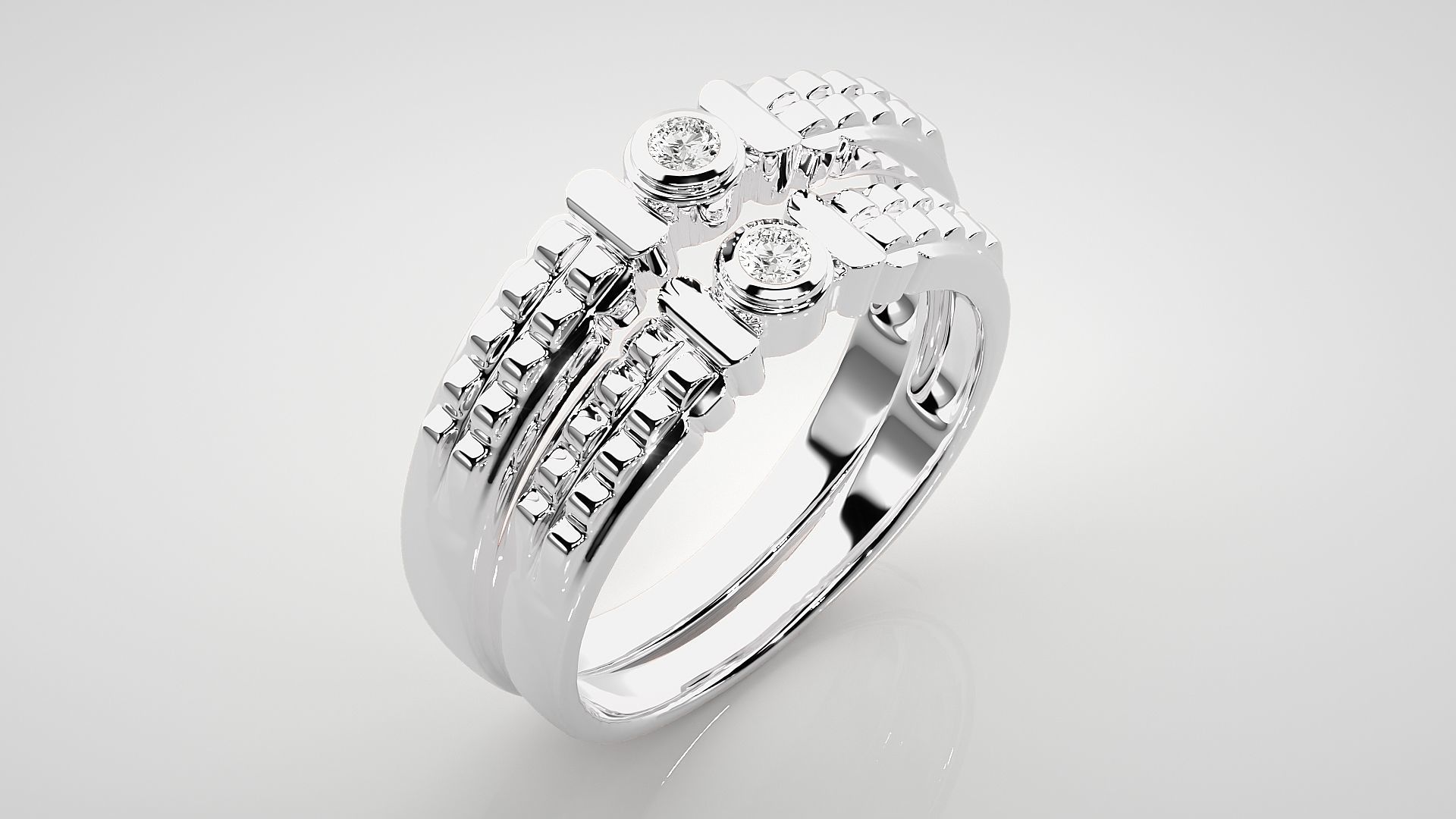 Solitaire Couple Band Ring 3dm stl render detail 3D print model_8