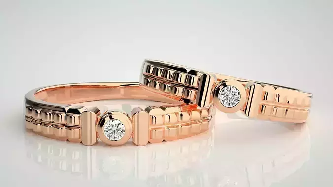 Solitaire Couple Band Ring 3dm stl render detail