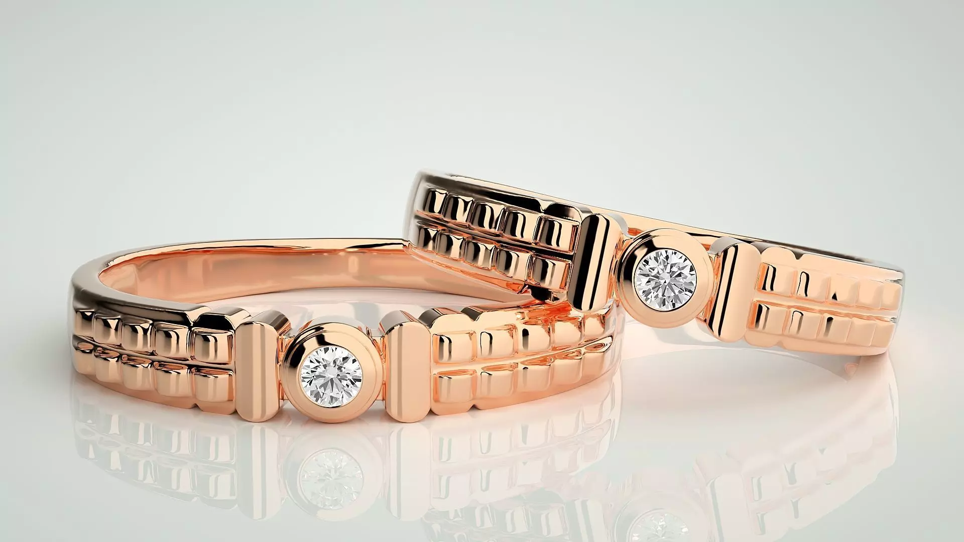 Solitaire Couple Band Ring 3dm stl render detail 3D print model_0