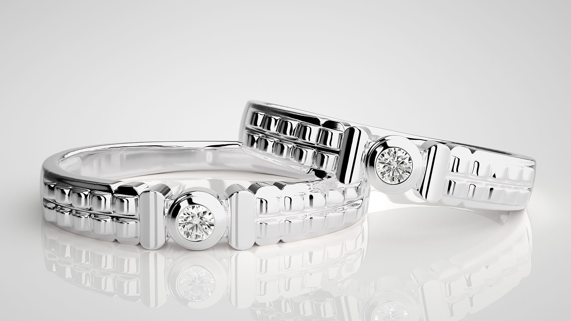 Solitaire Couple Band Ring 3dm stl render detail 3D print model_5