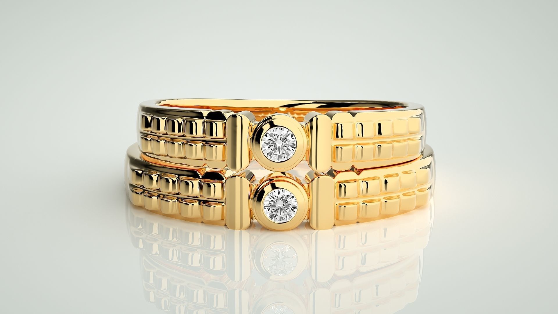 Solitaire Couple Band Ring 3dm stl render detail 3D print model_11