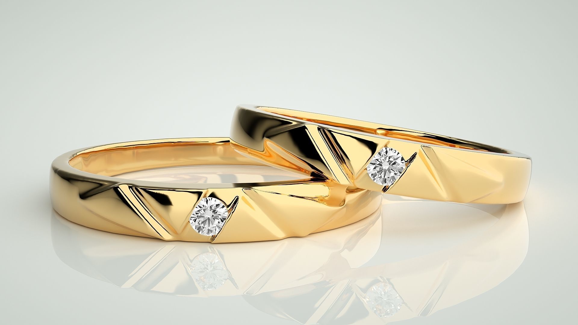 Solitaire Couple Band Ring 3dm stl render detail 3D print model_9