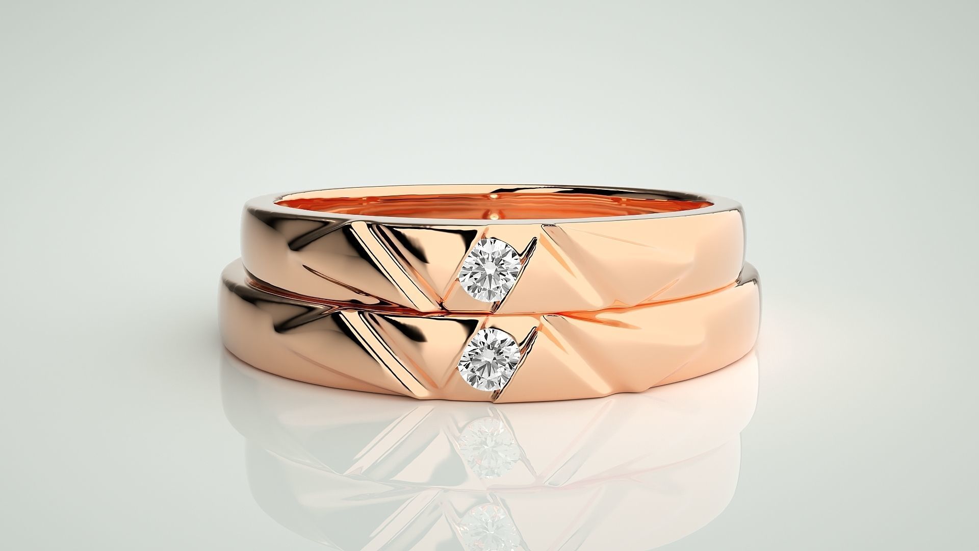 Solitaire Couple Band Ring 3dm stl render detail 3D print model_2