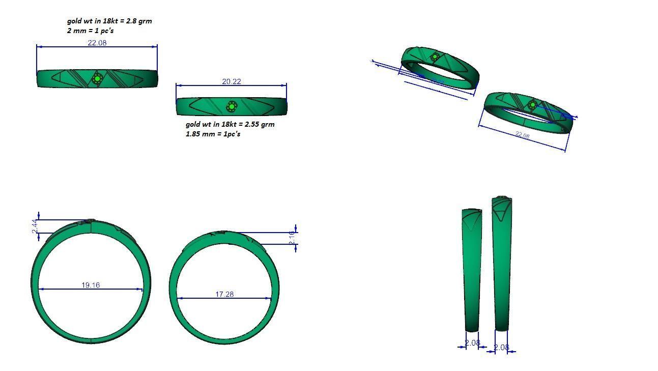Solitaire Couple Band Ring 3dm stl render detail 3D print model_3