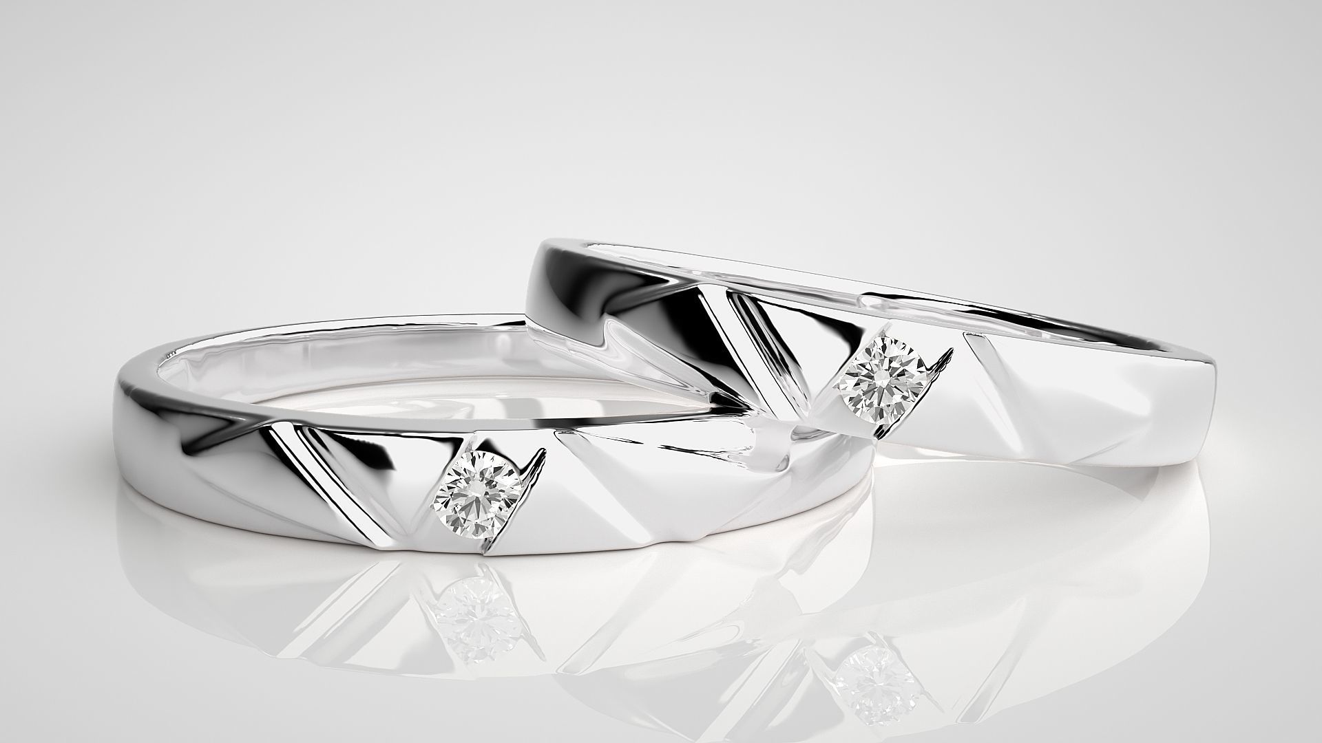 Solitaire Couple Band Ring 3dm stl render detail 3D print model_5