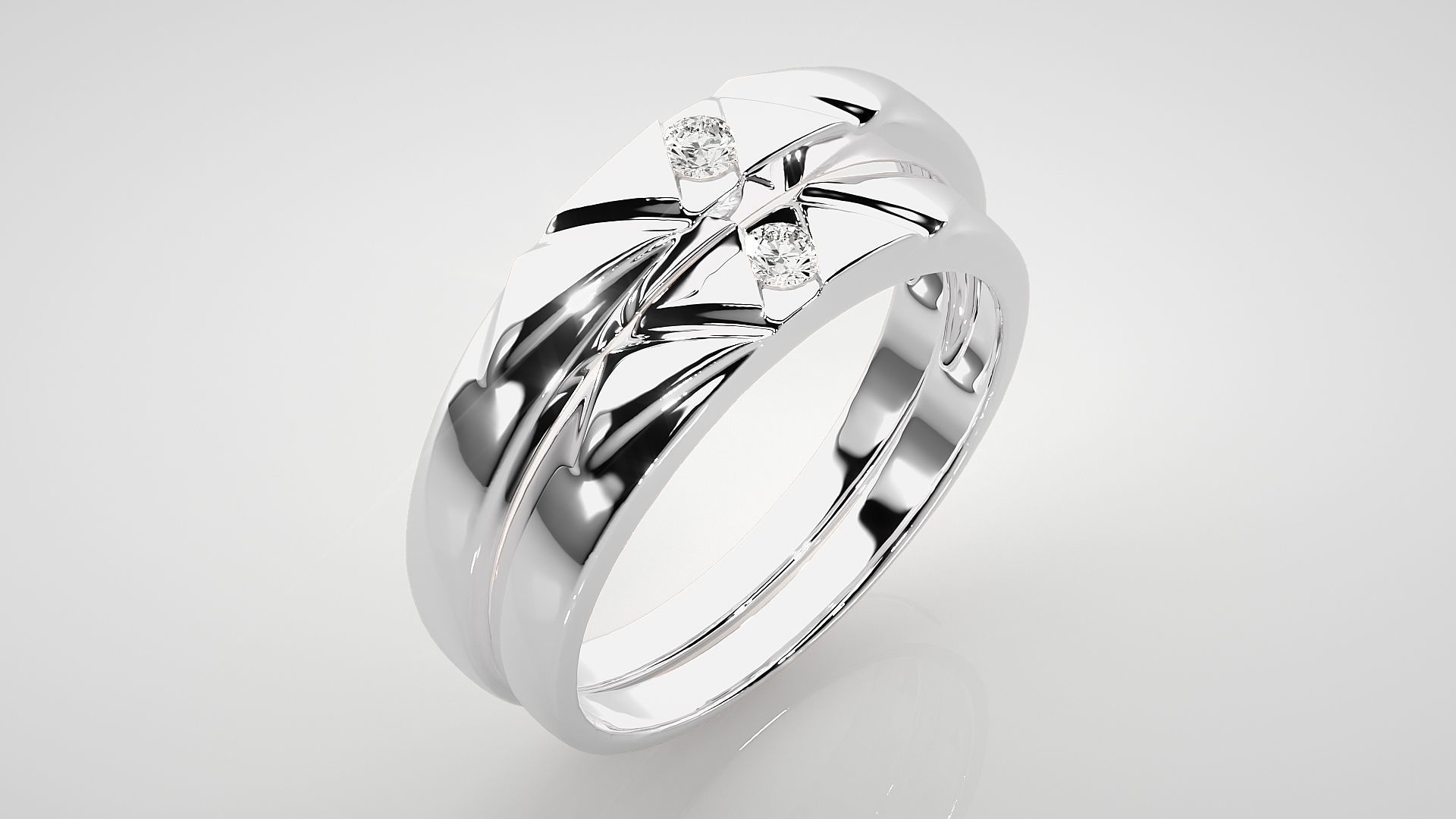 Solitaire Couple Band Ring 3dm stl render detail 3D print model_8