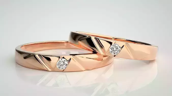 Solitaire Couple Band Ring 3dm stl render detail