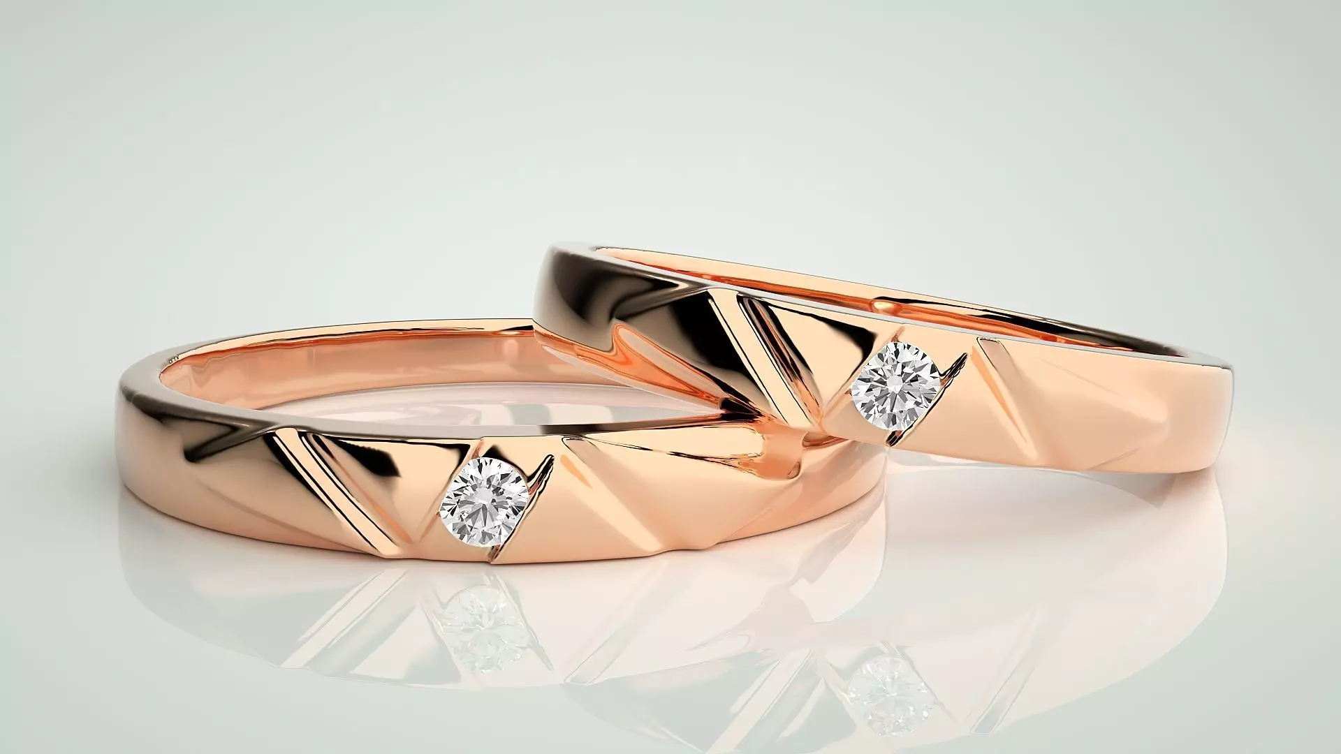 Solitaire Couple Band Ring 3dm stl render detail 3D print model_0