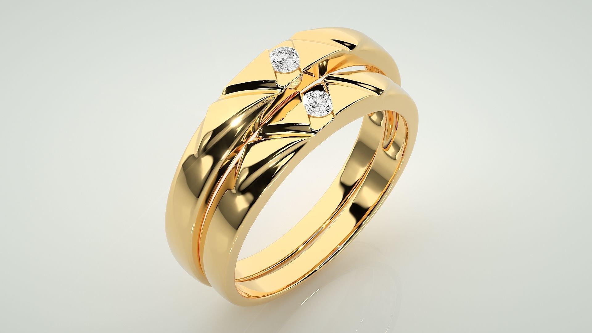 Solitaire Couple Band Ring 3dm stl render detail 3D print model_12