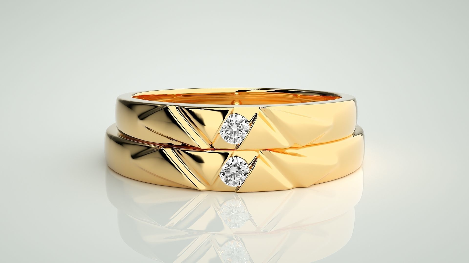 Solitaire Couple Band Ring 3dm stl render detail 3D print model_11