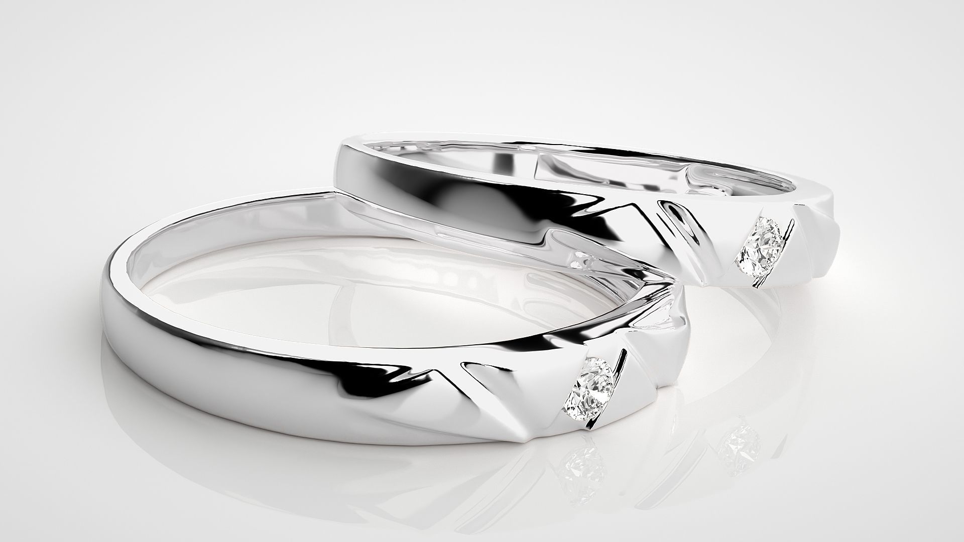 Solitaire Couple Band Ring 3dm stl render detail 3D print model_6