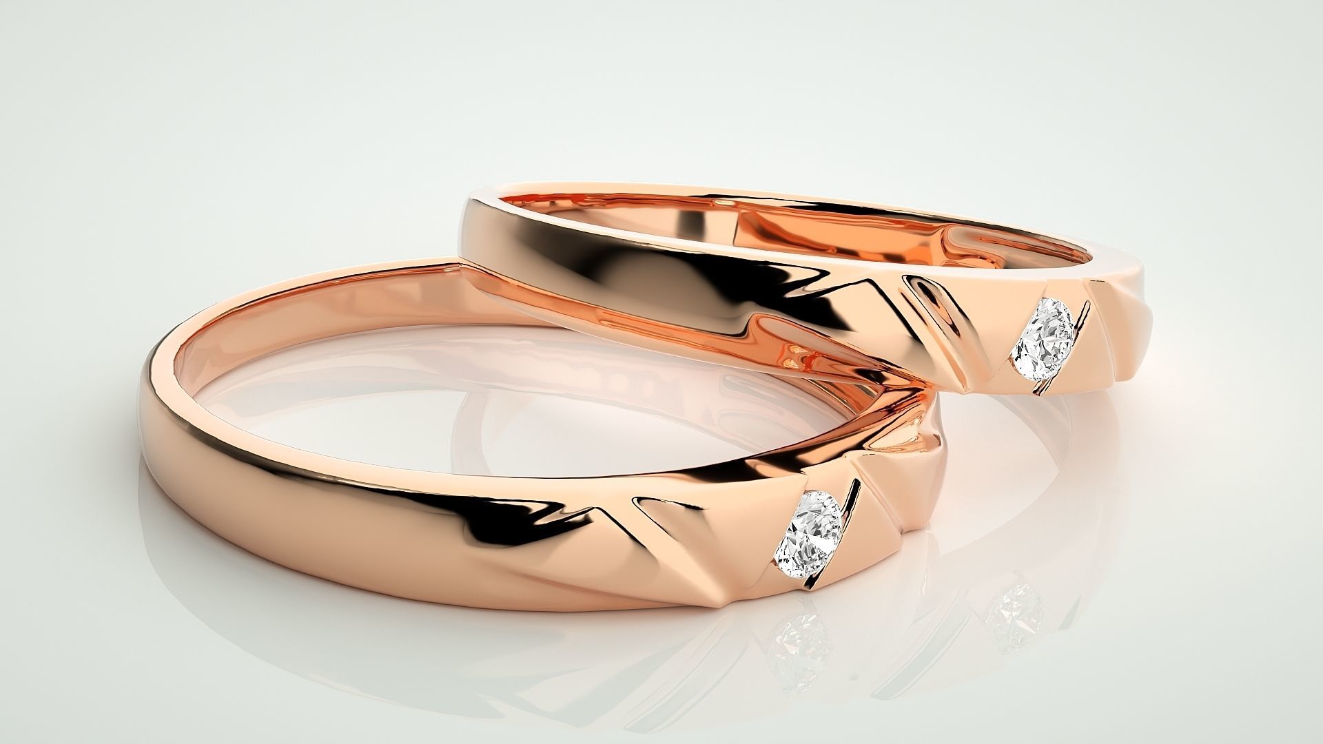 Solitaire Couple Band Ring 3dm stl render detail 3D print model_1