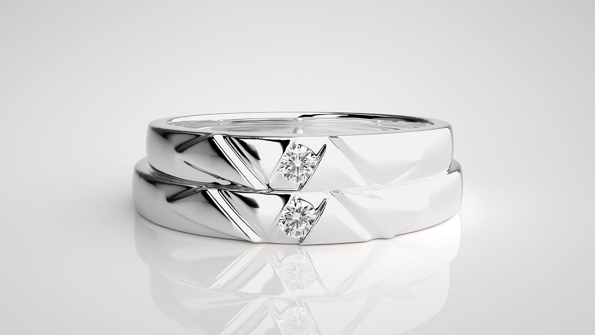 Solitaire Couple Band Ring 3dm stl render detail 3D print model_7