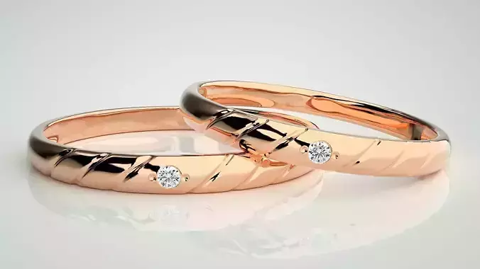 Solitaire Couple Band Ring 3dm stl render detail