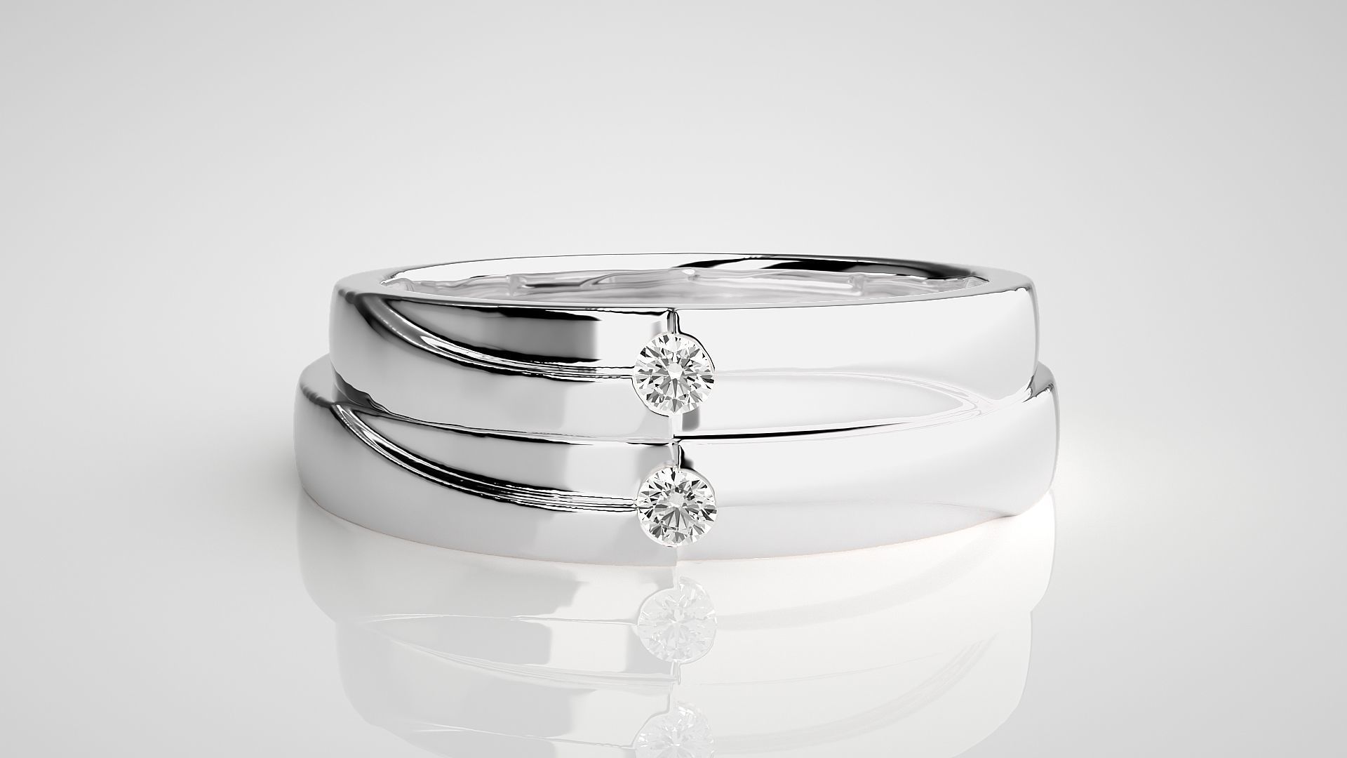 Solitaire Wave Couple Band Ring 3dm stl render detail 3D print model_7