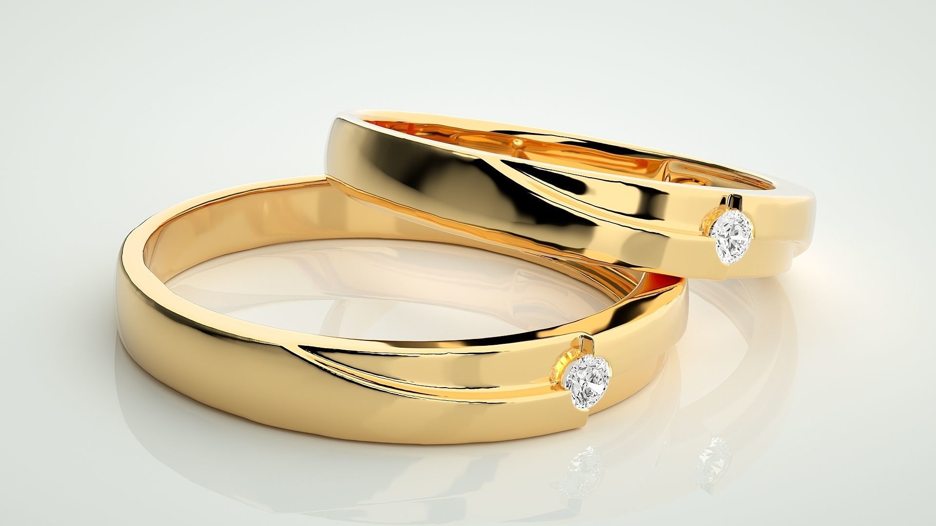 Solitaire Wave Couple Band Ring 3dm stl render detail 3D print model_10