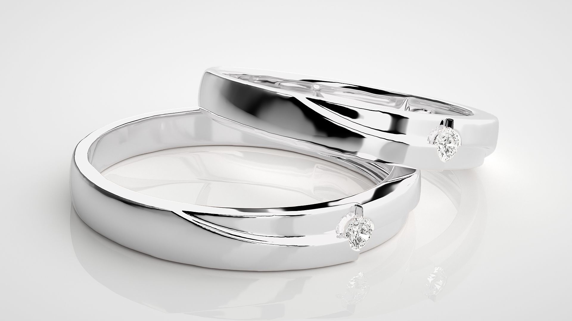 Solitaire Wave Couple Band Ring 3dm stl render detail 3D print model_6