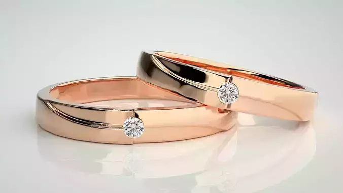 Solitaire Wave Couple Band Ring 3dm stl render detail