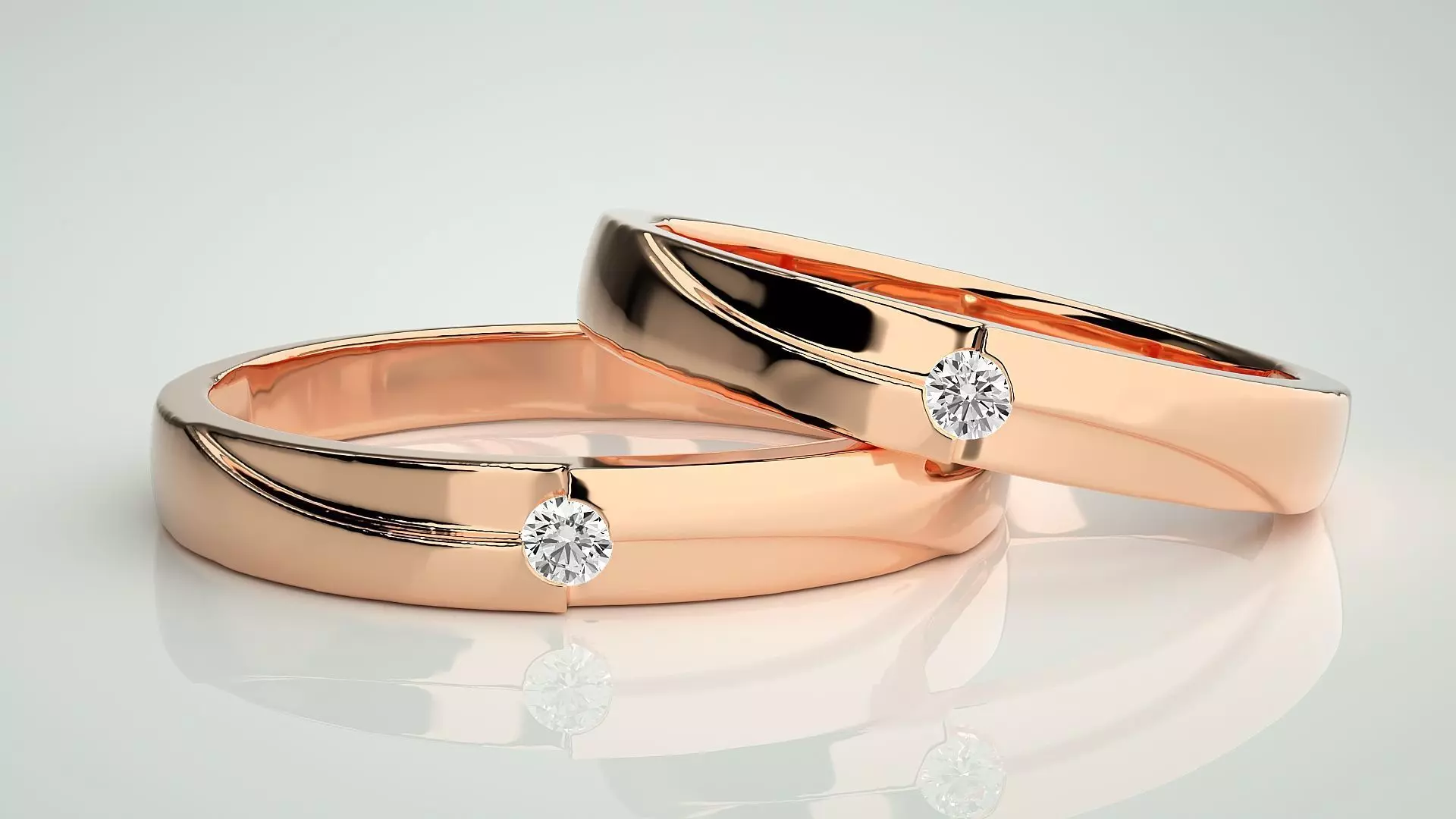 Solitaire Wave Couple Band Ring 3dm stl render detail 3D print model_0