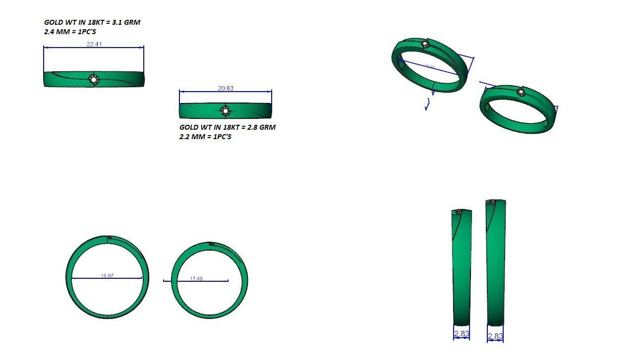 Solitaire Wave Couple Band Ring 3dm stl render detail 3D print model_3