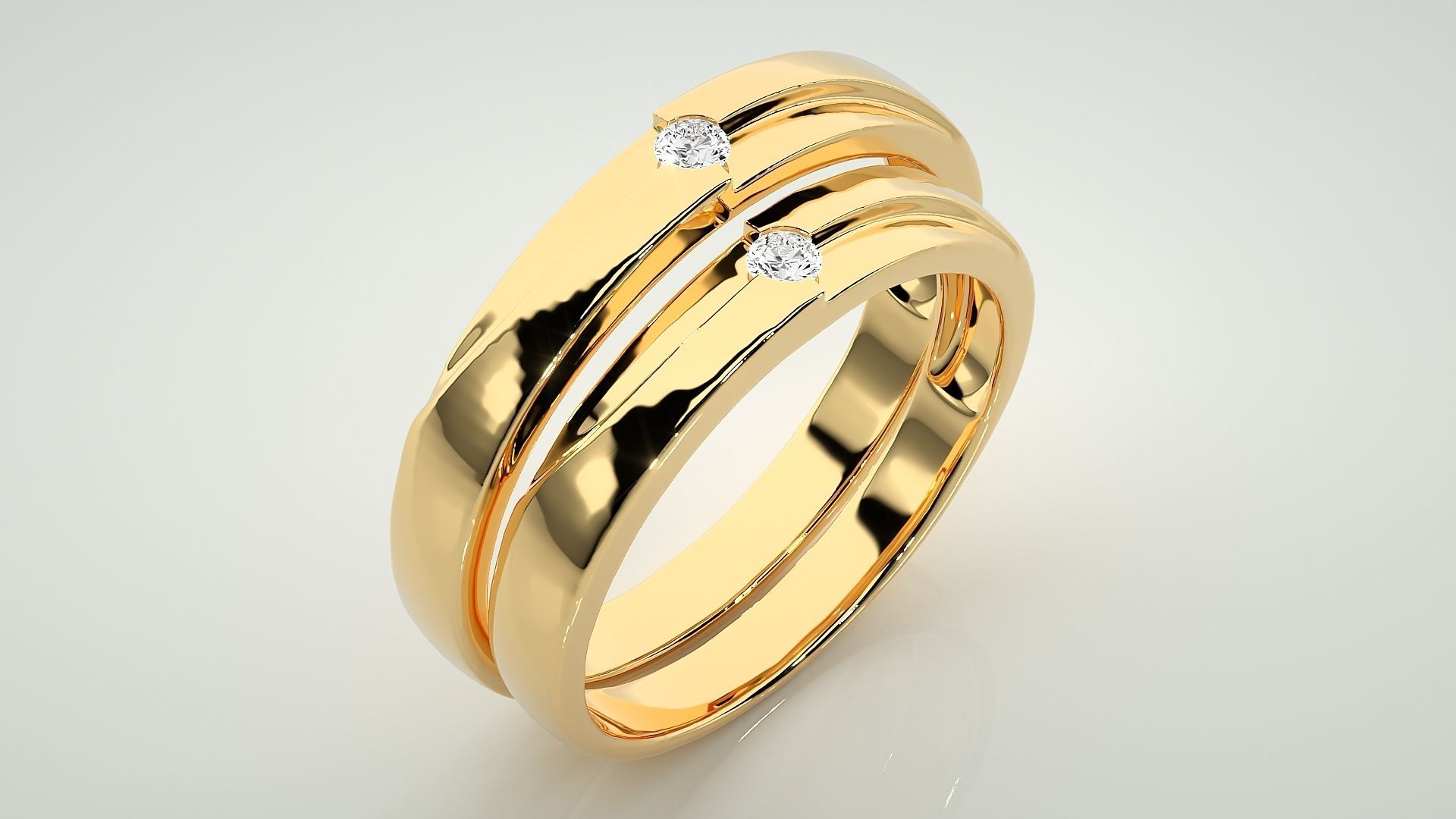 Solitaire Wave Couple Band Ring 3dm stl render detail 3D print model_12