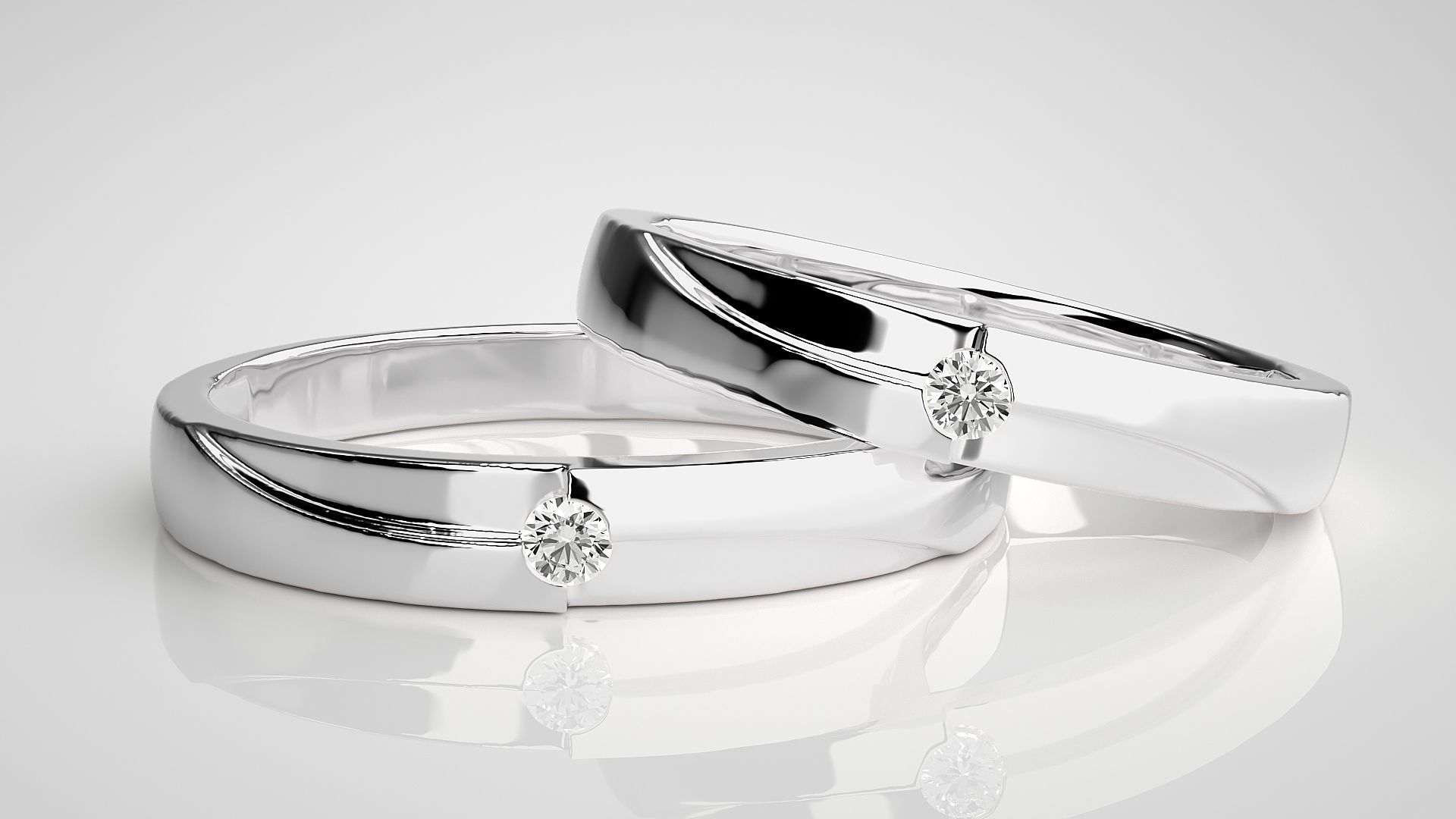 Solitaire Wave Couple Band Ring 3dm stl render detail 3D print model_5