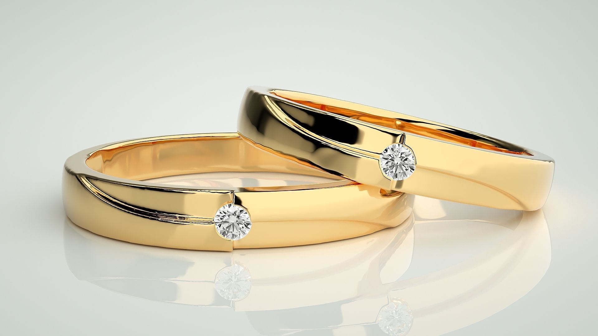 Solitaire Wave Couple Band Ring 3dm stl render detail 3D print model_9