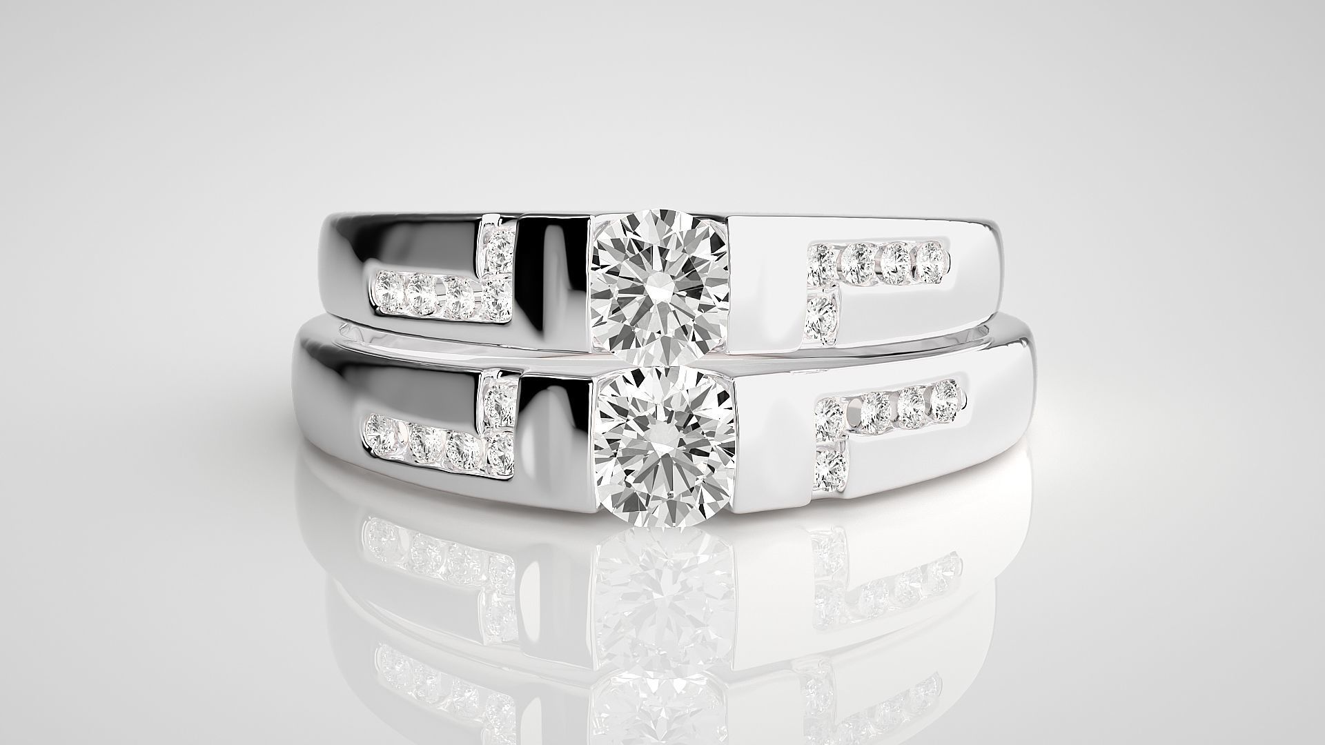Solitaire Couple Band Ring 3dm stl render detail 3D print model_7