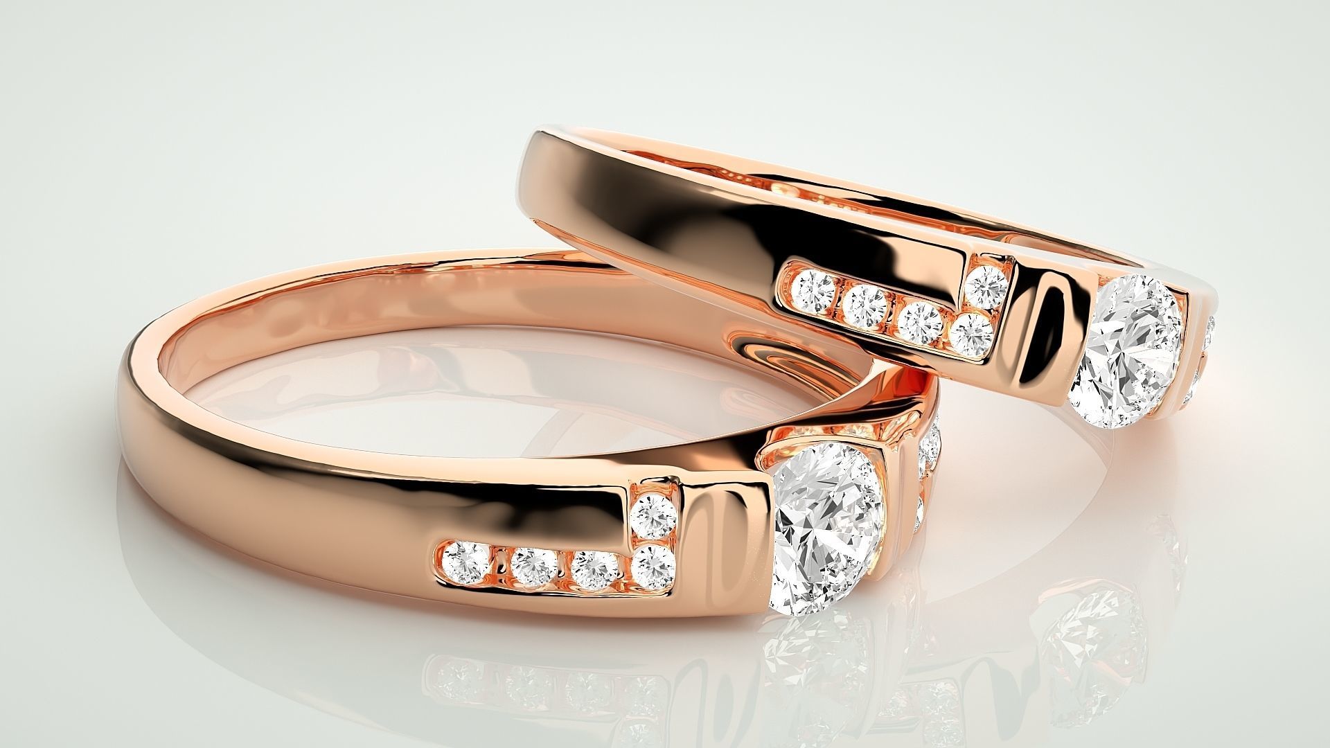 Solitaire Couple Band Ring 3dm stl render detail 3D print model_1