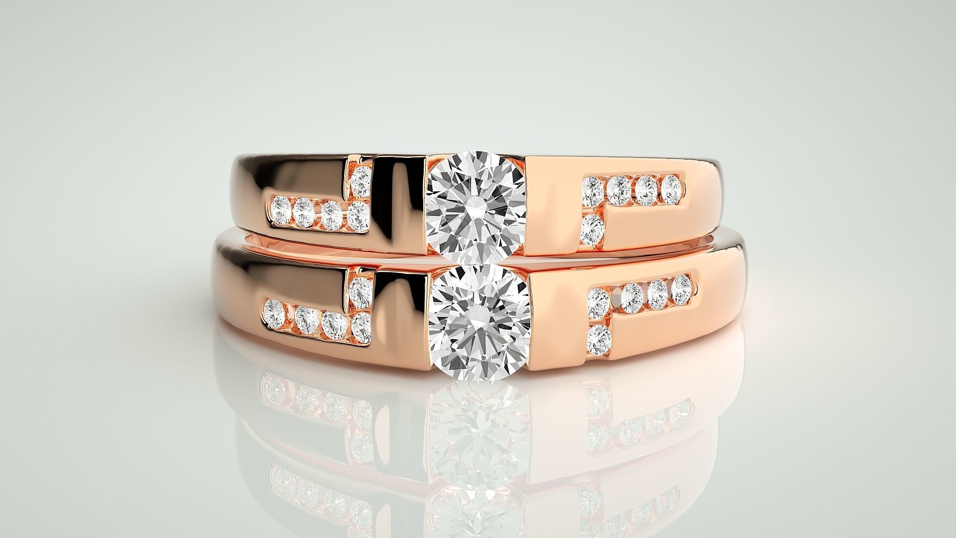 Solitaire Couple Band Ring 3dm stl render detail 3D print model_2