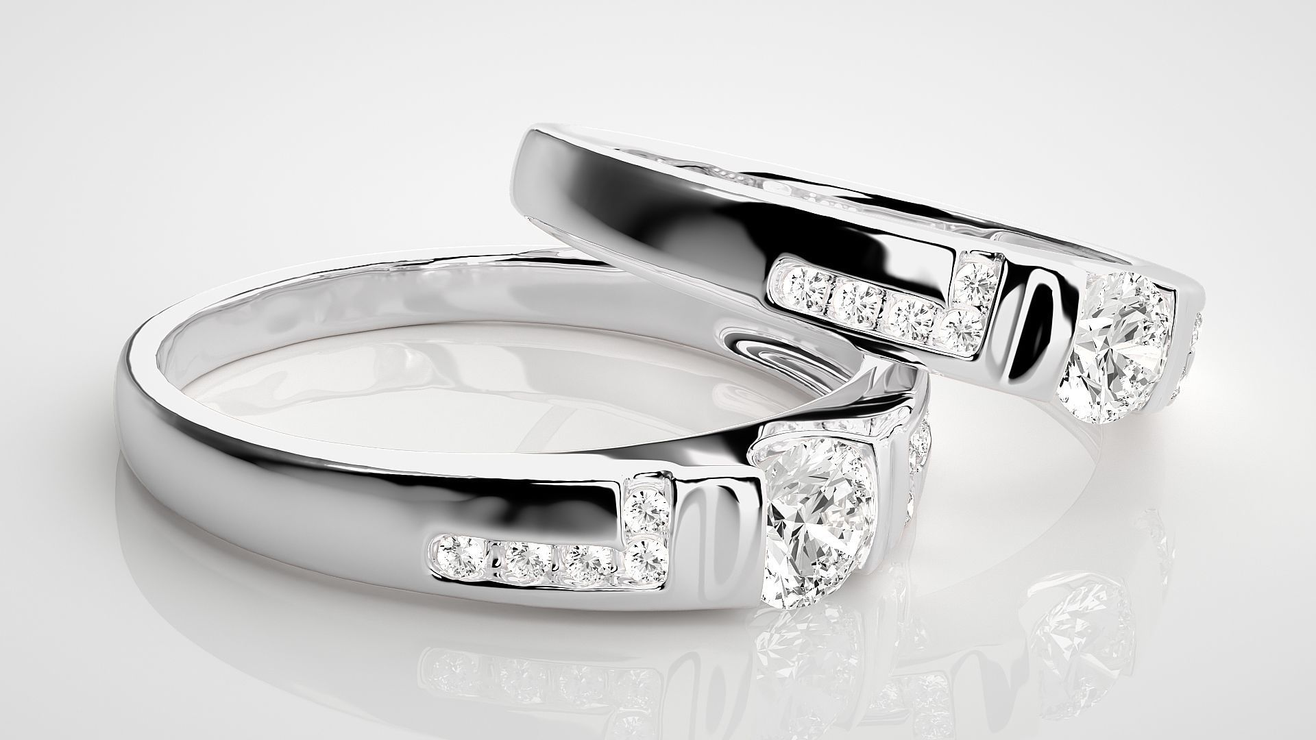 Solitaire Couple Band Ring 3dm stl render detail 3D print model_6
