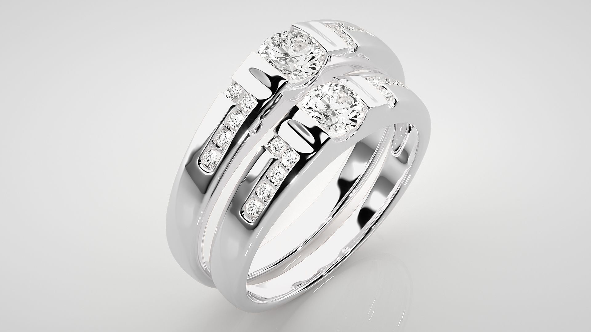 Solitaire Couple Band Ring 3dm stl render detail 3D print model_8