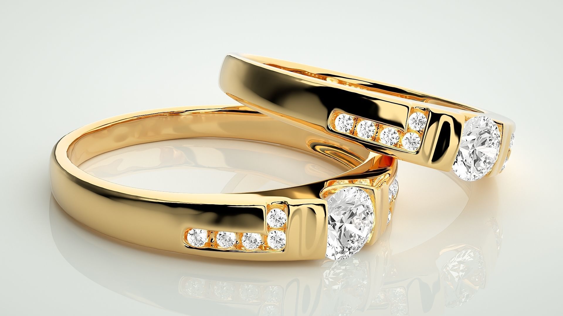 Solitaire Couple Band Ring 3dm stl render detail 3D print model_10