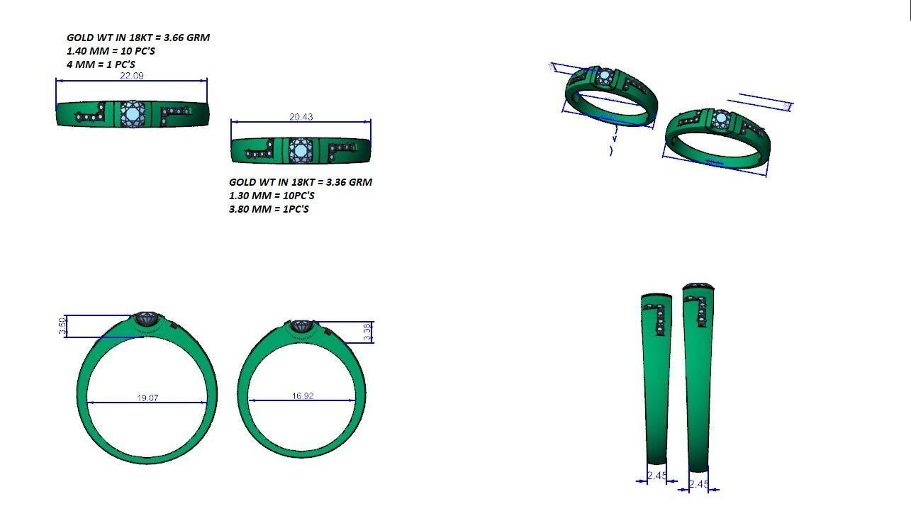 Solitaire Couple Band Ring 3dm stl render detail 3D print model_3