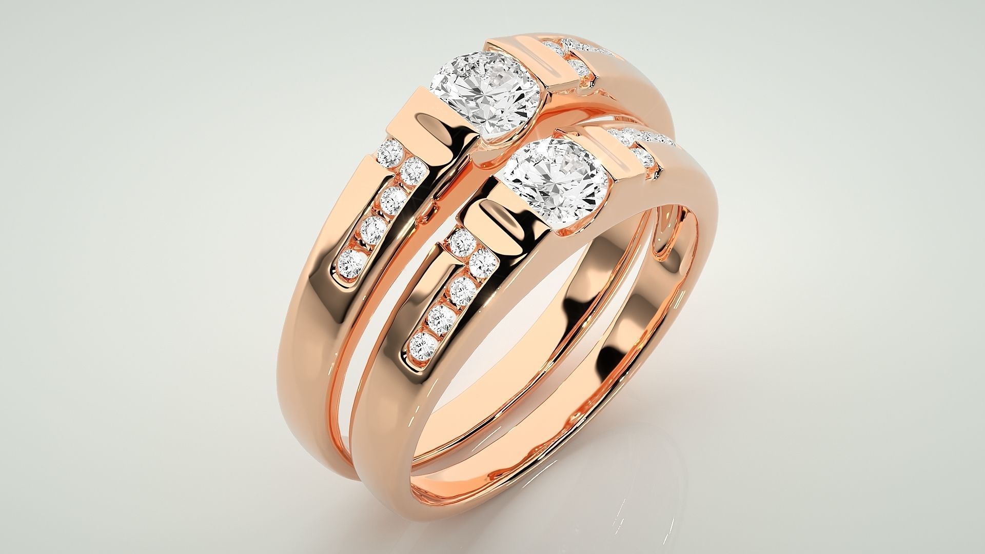Solitaire Couple Band Ring 3dm stl render detail 3D print model_4